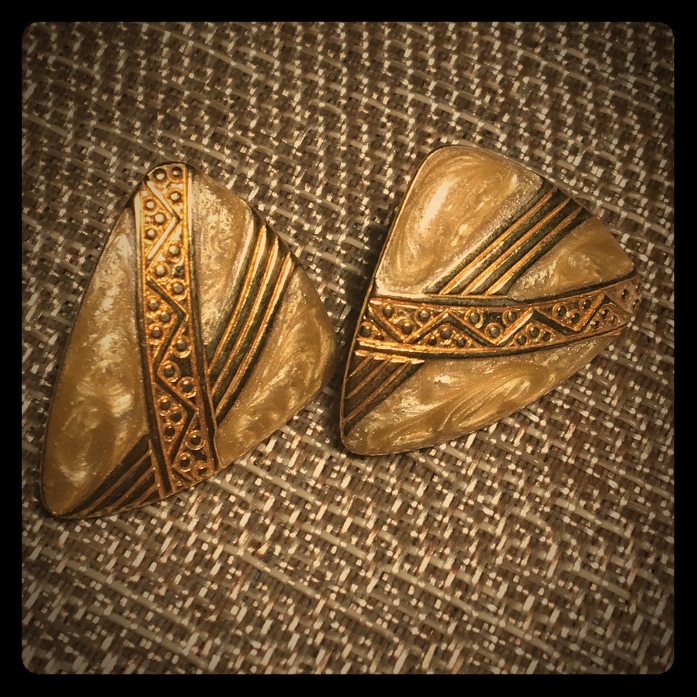 Monet Gold and Cream Enamel Earrings